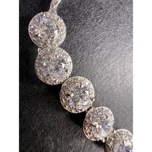 Sterling Silver CZ Halo Bolo Bracelet Adjustable Sparkle Slider Bracelet - Picture 10 of 15